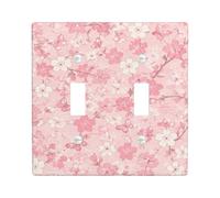 Cherries Blossom Double Light Switch Cover Plate, Spring Romantic Butterfly Branch Spring Peach Plastic Standard Size Switch Plate Decorative for New Apartment Home Bedroom Office Decor