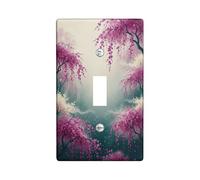 Cherries Blossom Single Light Switch Cover Plate, Spring Nature Tree Petal Spring Peach Plastic Standard Size Wall Switch Plates Accents for Home Living Room Bedroom Bathroom Decor (Single)