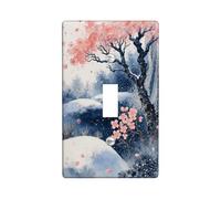 Cherries Blossom Single Light Switch Cover Plate, Winter Nature Snow Tree Winter Peach Plastic Standard Size Toggle Light Switch Cover for Living Room Bedroom Home Office Decor (Single)