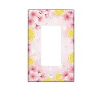 Cherries Blossom Single Rocker Light Switch Cover, Spring Floral Lemon Water Droplets Spring Peach Plastic Standard Size Accents Wall Switch Plates for Living Room Bedroom Home Office Decor