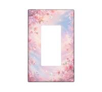 Cherries Blossom Single Rocker Light Switch Cover, Spring Romantic Clouds Petals Spring Peach Plastic Standard Size Accents Wall Switch Plates for Home Living Room New Apartment Decor