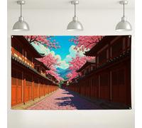Cherries Blossom Street Backdrop, Vibrant Peach Floral Scenery for Party Decorations, Spring Indoor/Outdoor Photography Background for Events 71x43 Inch