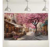 Cherries Blossom Street Backdrop, Vintage Floral Decor for Outdoor/Indoor Events, Spring Party Background for Photography and Celebrations 71x43 Inch