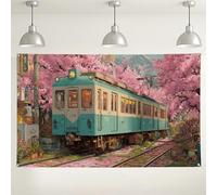 Cherries Blossom Train Backdrop, Vintage Floral Photography Background, Ideal for Spring Parties, Outdoor Events, and Seasonal Celebrations 71x43 Inch