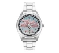 Cherries Blossom Tree with Flamingos Men's Business Watches Classic Stainless Steel Strap Wrist Watch for Boyfriend Father Gift