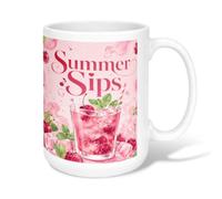Cherries Ceramic Coffee Mug, Summer Vibrant Mint Leaves Ice Cubes Summer Peach Novelty Hot Chocolate Mug with Handle Ideal for Friends Family Coworkers Teachers Couples Employees 15 Oz