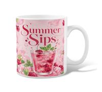Cherries Ceramic Coffee Mug, Summer Vibrant Mint Leaves Ice Cubes Summer Peach Novelty Office Drinking Cup with Handle Ideal for Friends Family Co-Worker Lovers Eldership Senior 11 Oz