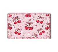 Cherries Dish Drying Mats for Kitchen Counter, Peach Cherries Bow Pattern Absorbent Rubber Drainer Mat, Spring Floral Pu Leather Drying Pad Protector 12x20 Inch