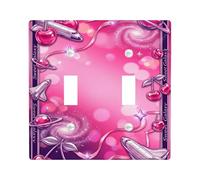 Cherries Double Light Switch Cover Plate, Fanciful Futuristic Rocket Planet Summer Peach Plastic Standard Size Wall Switch Plates Accents for Living Room Bedroom Home Office Decor