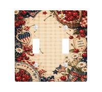 Cherries Double Light Switch Cover Plate, Rustic Country Stars Bows Summer Red Plastic Standard Size Wall Switch Plates Accents for New Apartment Home Bedroom Office Decor