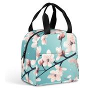 Cherries Flower Blossoming Trendy Lunch Bag Insulated Reusable Aluminum Foil Meal Lunchbox Pouch for Office Travel