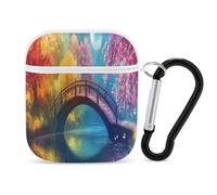 Cherries Flower Fantasy Bridge Moon Colorful Stylish Printed Bluetooth Headset Protective Cover Compatible with AirPods 1/2 with Buckle