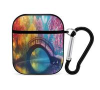 Cherries Flower Fantasy Bridge Moon Colorful Stylish Printed Bluetooth Headset Protective Cover Compatible with AirPods 1/2 with Buckle