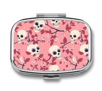 Cherries Flowers Skulls Mini Pill Box Portable Vitamins Organizer 2 Compartment Square Pills Case for Pocket Purse