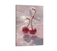 Cherries in Water Wall Art, Cherry-themed Print, Refreshing Poster, Glistening Canvas Picture Poster Decorative Painting Canvas Wall Posters And Art Picture Print Modern Family Bedroom Decor Posters 0