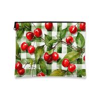 Cherries Makeup Bag, Vintage Botanical Cosmetic Travel Pouch for Women, Portable Small Canvas Zipper Organizer, Perfect Choice for Spring Festivals, Red, 7x9 Inch, Cherries