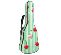 Cherries on a Green Stripes Guitar Bag, Padded Acoustic Guitar Case Backpack with Adjustable Shoulder Strap Pockets