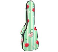 Cherries on a Green Stripes Ukulele Case, Padded Bag for 23 Inch Concert Ukulele, Waterproof & Durable