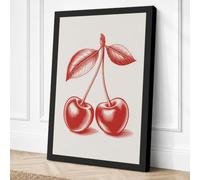Cherries on a Stem Botanical Canvas Wall Art Print 18x12 Inch (46 x 30 cm)