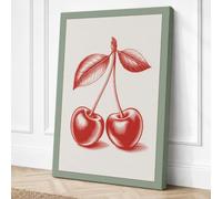 Cherries on a Stem Botanical Canvas Wall Art Print 36x24 Inch (91 x 61 cm)
