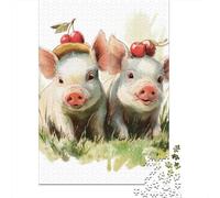Cherries Piggy Friends Jigsaw Puzzles Puzzles for Adults Kids. 1000 Pieces Whimsical Challenge Toy Educational Game Home Decoration for Educational Games Gifts 38x26cm/1000pcs