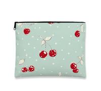 Cherries Print Makeup Bag, Vintage Polka Dot Cosmetic Travel Pouch for Women, Portable Small Canvas Zipper Organizer, Summer Skincare Toiletry Bag, Light Blue, 7x9 Inch, Cherries