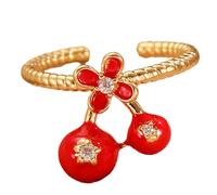 Cherries Rings Elegant Abstract Rings Opening Copper Texture For Fashion Youthful Women Daily And Party Use Adjustable