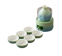 Cherrii Ceramic Japanese Sake Set, Pot with 6 Cups, Warmer with Stove,Traditional 9 Piece Serving Fur Home and Restaurant Use(Multicolored)