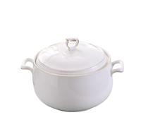 Cherrii Ceramic Soup Serving Bowl,Microwavable Bowl,3L Large Capacity Serving Tureen with Double Handles for Kitchen, Porcelain, Pure White, Microwave and Dishwasher Safe(White A)