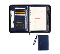 Cherrii Conference Folder, Padfolio A5 Business Portfolio Leather Binder Professional Multifunctional with Zipper Resume Organizer with Writing Pad and Calculator(Blue)
