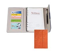 Cherrii Conference Folder,Padfolio A5 Leather Portfolio Holder Ring File Document Case with Removable Binder Clipboard Executive Business Organizer(Orange)