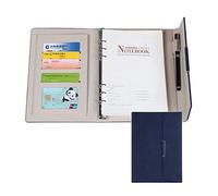 Cherrii Conference Folder,Padfolio A5 Leather Portfolio Holder Ring File Document Case with Removable Binder Clipboard Executive Business Organizer(Blue)