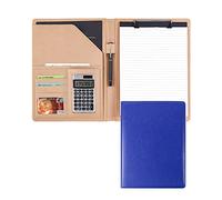 Cherrii Conference Folder,Padfolio Resume Portfolio Folio Small Clipboard Letter/A4 Size Writing Pad Interview Legal Document Organizer Business Card Holder(Blue+12digit calculator)