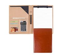 Cherrii Conference Folder,Padfolio Resume Portfolio Folio Small Clipboard Letter/A4 Size Writing Pad Interview Legal Document Organizer Business Card Holder(Brown+12digit calculator)
