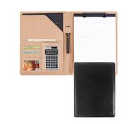 Cherrii Conference Folder,Padfolio Resume Portfolio Folio Small Clipboard Letter/A4 Size Writing Pad Interview Legal Document Organizer Business Card Holder(Black+12digit calculator)