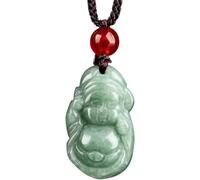 Cherrii Jade Pendant Necklace, Green Natural Real Laughing Buddha - Good Luck 925 Silver Chain Amulet Jewelry Gift, 0.93 X .55 .24 Inches, Stone, Other