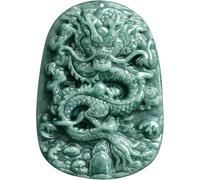 Cherrii Natural A-Grade Bean Green Waxy Jadeite Dragon Plaque Pendant, 3D Carved Dragon Traveling All Over The Sea Amulet Necklace For Men Women