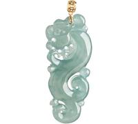 Cherrii Natural A-Grade Blue Water Jadeite Chinese Zodiac Dragon Pendant, Unisex Auspicious Jade Amulet Necklace For Men Women