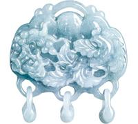 Cherrii Natural A-Grade Blue Water Jadeite Phoenix Auspicious Pendant, Hollow Out Craft Jade Amulet Necklace Unisex for Men Women