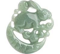 Cherrii Natural A-Grade Ice Translucent Jadeite Chinese Zodiac Rabbit Pendant, Lucky Jade Hare Amulet Necklace, Unisex Auspicious Jewelry For Men Women