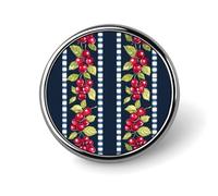 Cherry And Gingham Narrow Border Round Brooch Pin Lapel Pins Tie Suit Dress Accessories for Men Women Wedding Birthday