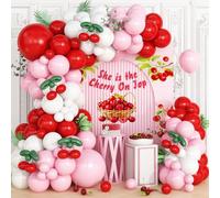 Cherry Balloon Garland Arch Kit, Red Pink White Green Long Balloons for Girls Birthday She is Cherry on Top Baby Shower Wedding Bridal Party Decorations