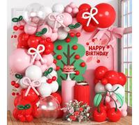 Cherry Balloons Arch Red and Pink Balloons Garland for Girls Birthday Berry Sweet Decorations Summer Fruit Party Coquette Bow Light Pink Red White Clear Latex Balloon Baby Bridal Shower Bachelorette