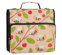 Cherry Bee Red Green 1.5-Inch 3-Rings Office Binder Organizer with Handle and Removable Shoulder Strap Easy to Carry Zippered Portfolio Suitable for Middle School Bolsa de almacenamiento de archivos
