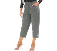 Cherry Berry Capri 3/4 Trousers - Ladies Elasticated Cotton Stretch Cropped Bottom Pants - Comfortable Plus Size 10-24 - Summer Casual Lightweight Pants with Pockets (18, Khaki)