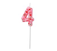 Cherry Birthday Candle, Sweet Pink Fruits Theme Number Candle Cherry on Top Cake Topper for Women Girls Birthday Party Baby Shower Celebrations Decoration (Number 4)