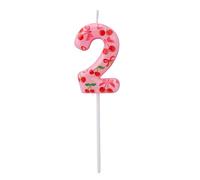 Cherry Birthday Candle, Sweet Pink Fruits Theme Number Candle Cherry on Top Cake Topper for Women Girls Birthday Party Baby Shower Celebrations Decoration (Number 2)