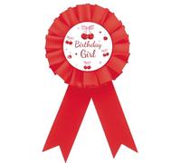 Cherry Birthday Girl Badge Pin, Pink Bows Happy Birthday Girl Button Pin, Red Rosette Sweet Berry Award Ribbon for Girls, She Is The Cherry on Top Themed Party Supplies
