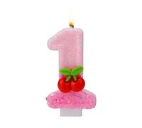 Cherry Birthday Number Candles, Cherry on Top Cake Candles with Sequins Pink Cupcake Toppers Decorations for Women Girls Anniversary Celebrations Birthday Party Supplies Decors (Number 1)