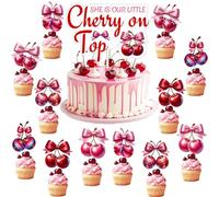Cherry Birthday Party Cake Topper - Cherry Theme Birthday Decorations Cake And Cupcake Topper For Women She'S The Cherrry On Top Description For Bridal Shower Bachelorette Birthday Gift